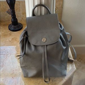 Tory Burch Brody Porcini Gray Leather Backpack